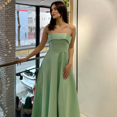 Satin Suspender Dress - Sleeveless Evening Gown - Fashions Envy