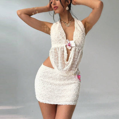 Backless Crop Top Set - Wrapped Mini Skirt Two-Piece - Fashions Envy