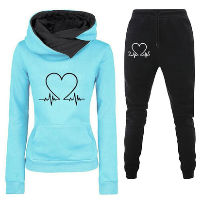 Hoodie Set - Heartbeat Print Two-Piece Outfit