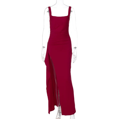 Backless Evening Dress - Strap High Slit Gown - Fashions Envy