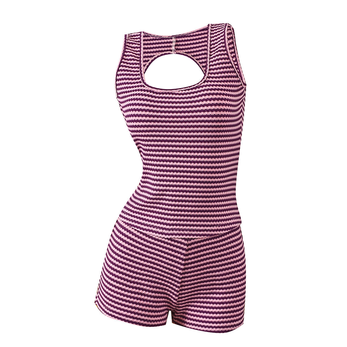 Purple Striped Shorts Set - Backless Tank Two-Piece