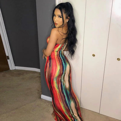 Sleeveless Tie Dye Maxi Dress - Sexy Bodycon Streetwear