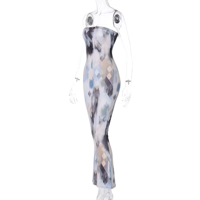 Sleeveless Tie Dye Maxi Dress - Sexy Bodycon Streetwear