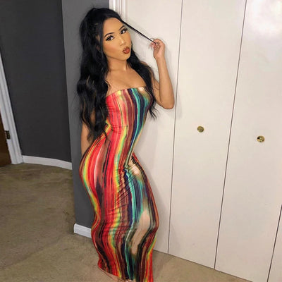 Sleeveless Tie Dye Maxi Dress - Sexy Bodycon Streetwear