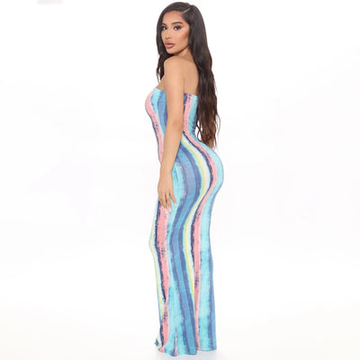 Sleeveless Tie Dye Maxi Dress - Sexy Bodycon Streetwear