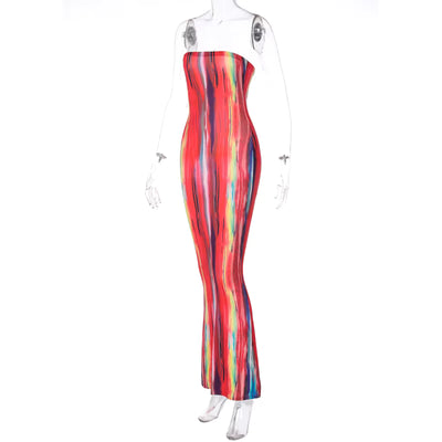 Sleeveless Tie Dye Maxi Dress - Sexy Bodycon Streetwear