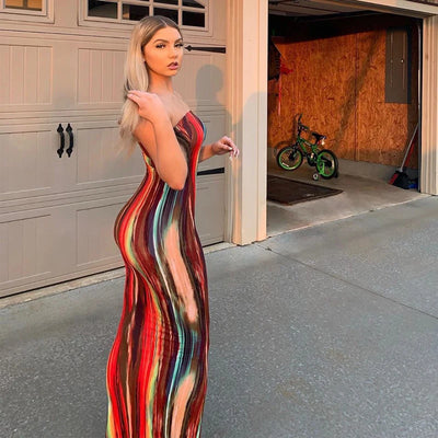 Sleeveless Tie Dye Maxi Dress - Sexy Bodycon Streetwear