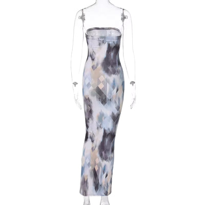 Sleeveless Tie Dye Maxi Dress - Sexy Bodycon Streetwear