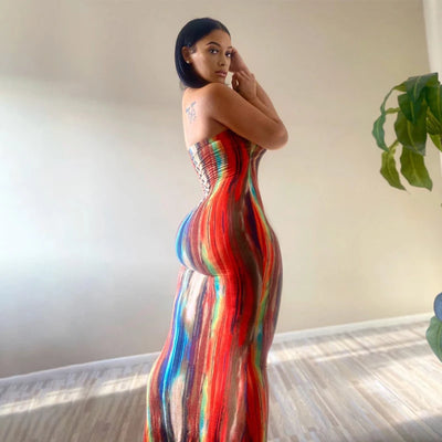 Sleeveless Tie Dye Maxi Dress - Sexy Bodycon Streetwear