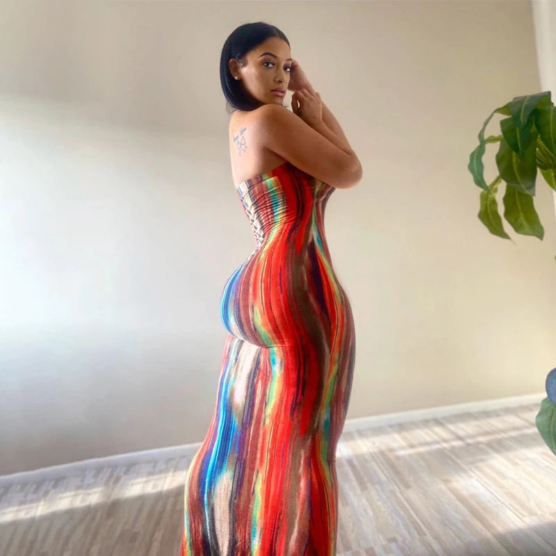 Sleeveless Tie Dye Maxi Dress - Sexy Bodycon Streetwear