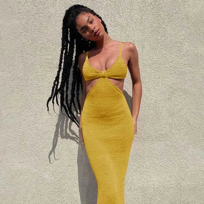 Cut Out Backless Knit Maxi Dress - Bodycon Vacation Style