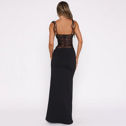 Sexy Y2K Lace Halter Party Evening Sleeveless Maxi Dress