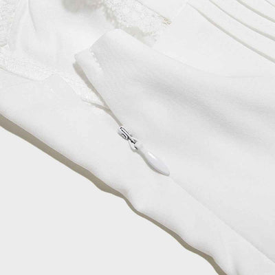 White Lace Backless Dress - Spaghetti Strap Patchwork Midi