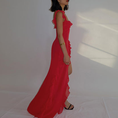 Spaghetti Strap Maxi Dress - Elegant High Slit Evening Gown