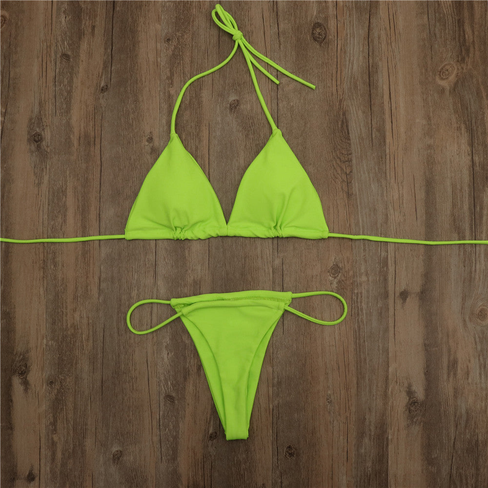 Halter Tie Bikini Set - High Cut Cheeky Solid Color