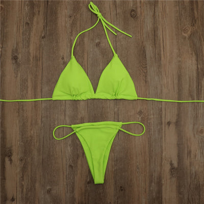 Halter Tie Bikini Set - High Cut Cheeky Solid Color