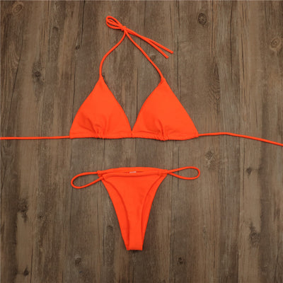 Halter Tie Bikini Set - High Cut Cheeky Solid Color