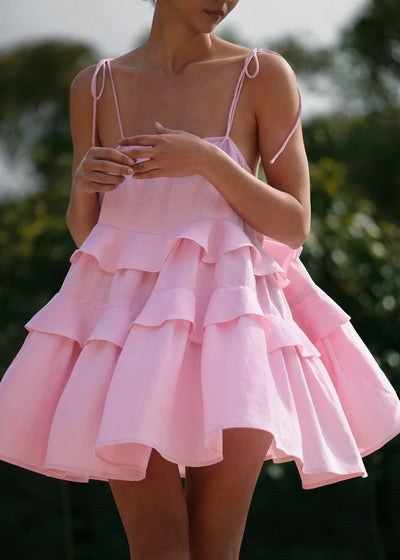 Summer Multi-layer Ruffled Mini Dress - Backless Adjustable Camisole