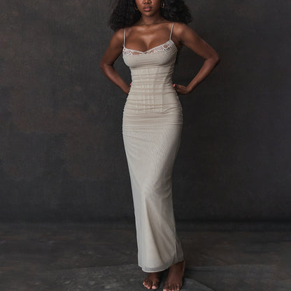 Lace Mystique Maxi - Mesh Fishbone Suspender Dress