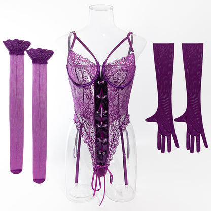 Lace Bodysuit Set - Gloves & Stockings Included