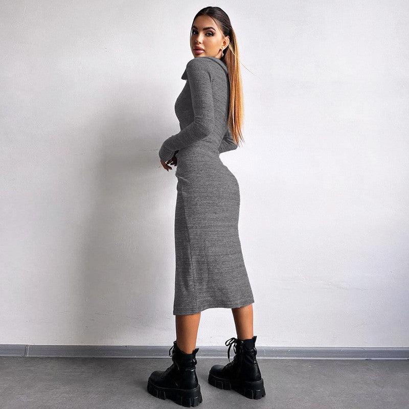 Bodycon Dress - Long Sleeve Tie Waist Split