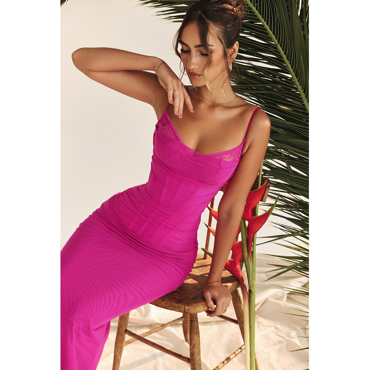 Lace Mystique Maxi - Mesh Fishbone Suspender Dress