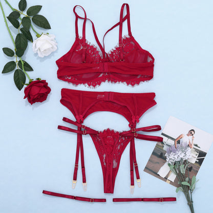 Eyelash Garter Set - 3 Piece Sheer Lingerie