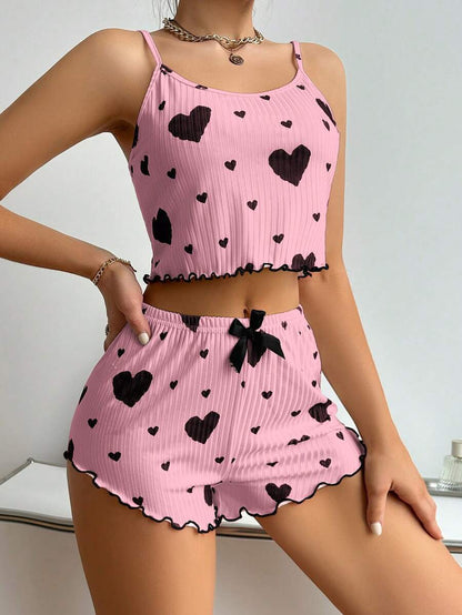 Heart Print Pajama Set - Comfortable Loungewear