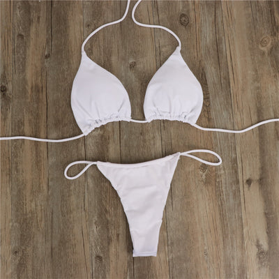 Halter Tie Bikini Set - High Cut Cheeky Solid Color