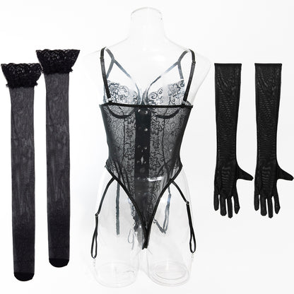 Lace Bodysuit Set - Gloves & Stockings Included