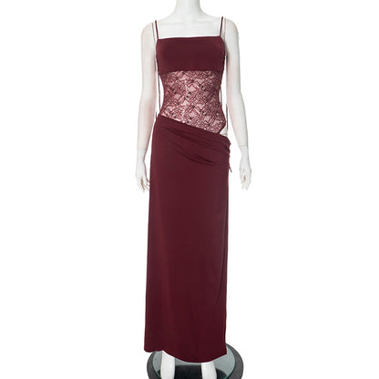 Sexy Y2K Lace Halter Party Evening Sleeveless Maxi Dress