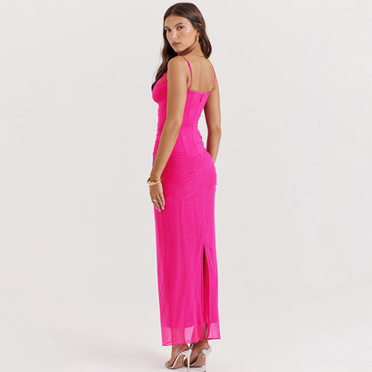 Halter Maxi Dress - Mesh Slit Bodycon Style