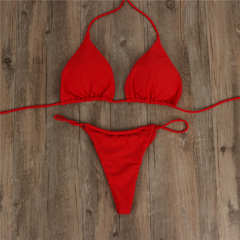 Halter Tie Bikini Set - High Cut Cheeky Solid Color