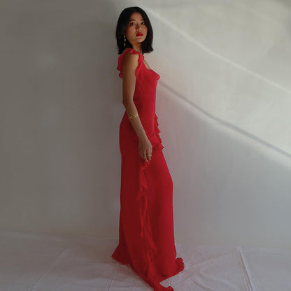 Spaghetti Strap Maxi Dress - Elegant High Slit Evening Gown