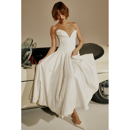 Strapless Midi Dress - Backless Tie Waist Style