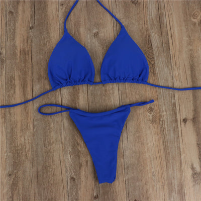 Halter Tie Bikini Set - High Cut Cheeky Solid Color