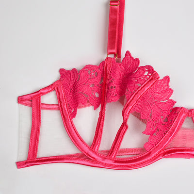 Lace Lingerie Set - Three Piece Hollow Lace Bra Set
