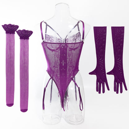 Lace Bodysuit Set - Gloves & Stockings Included
