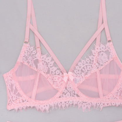 Eyelash Garter Set - 3 Piece Sheer Lingerie