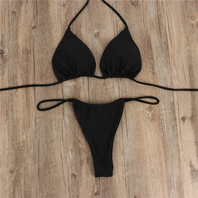 Halter Tie Bikini Set - High Cut Cheeky Solid Color