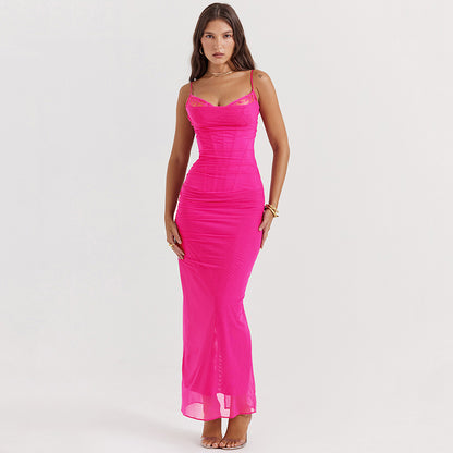 Halter Maxi Dress - Mesh Slit Bodycon Style
