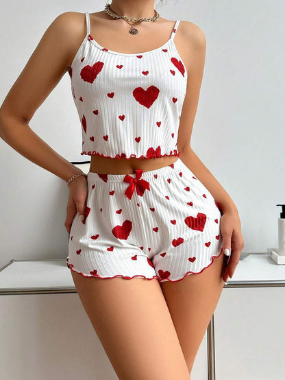 Heart Print Pajama Set - Comfortable Loungewear