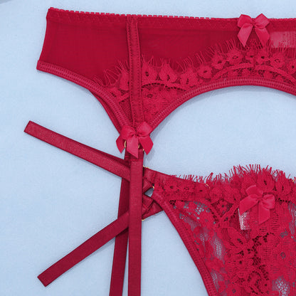 Eyelash Garter Set - 3 Piece Sheer Lingerie