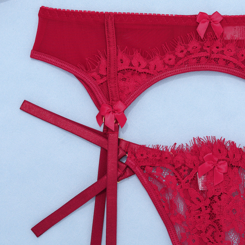 Eyelash Garter Set - 3 Piece Sheer Lingerie