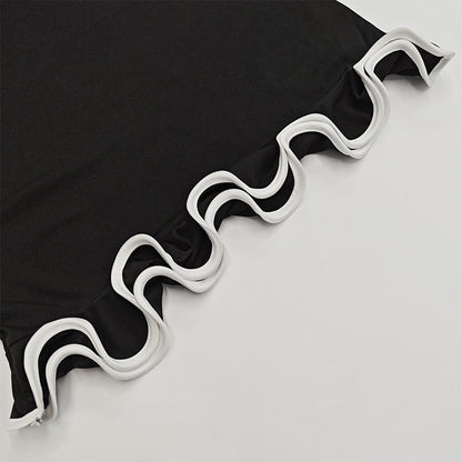 Ruffled Elegance Dress - Slim Fit Long Sleeve