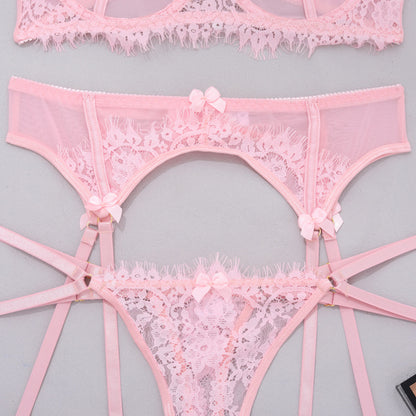 Eyelash Garter Set - 3 Piece Sheer Lingerie