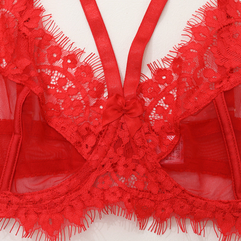 Eyelash Garter Set - 3 Piece Sheer Lingerie