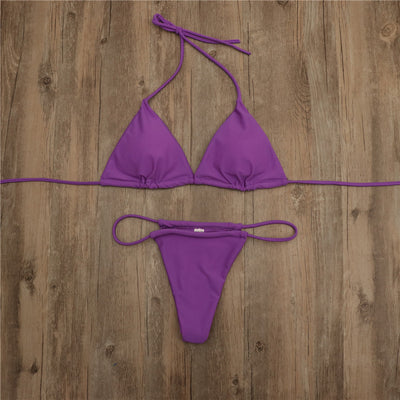 Halter Tie Bikini Set - High Cut Cheeky Solid Color