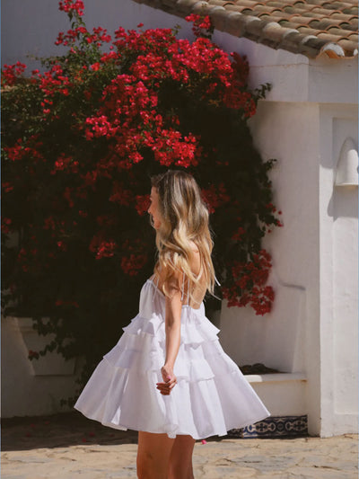 Summer Multi-layer Ruffled Mini Dress - Backless Adjustable Camisole