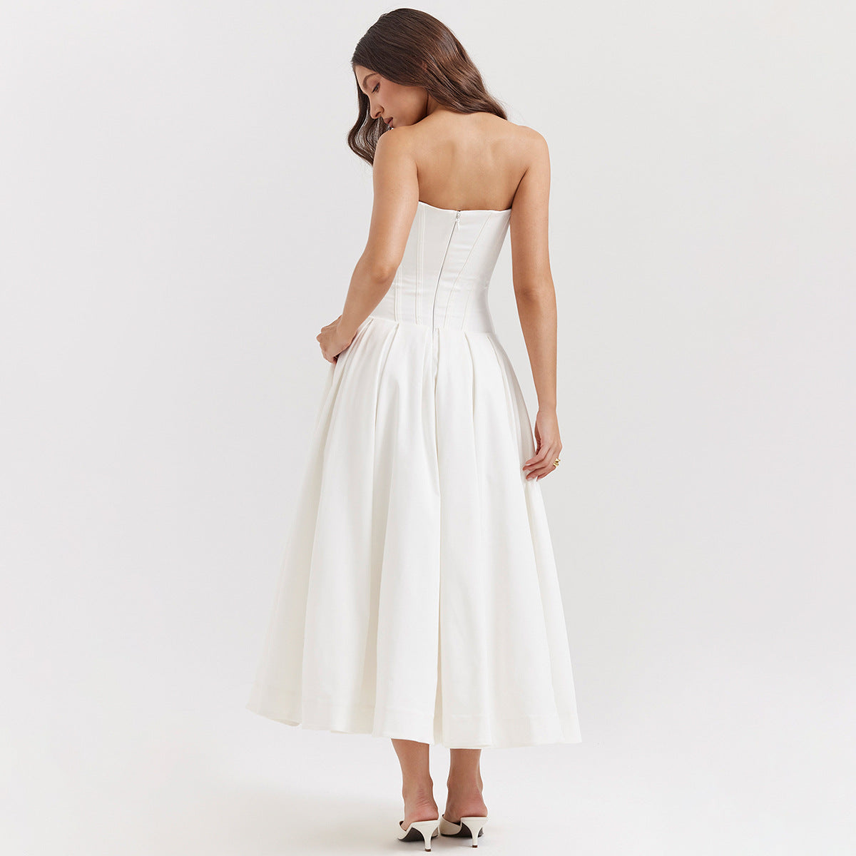 Strapless Midi Dress - Backless Tie Waist Style